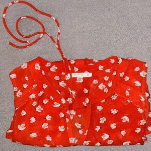 Red White Floral Tank Top Blouse - Fun2Fun - Women’s XS